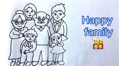 Happy joint family drawing Easy for beginners .